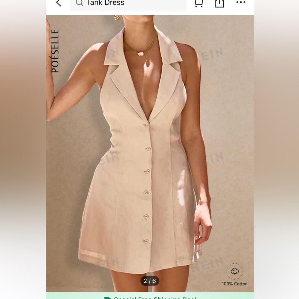 Khaki 100% Cotton Mini Dress, Backless Butterfly Dress,